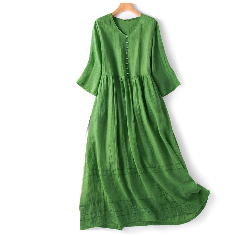 Vestido midi de algodón de media manga con escote en V y diseño de Buddha Stones para verano - Verde - US14，UK/AU18，EU46 (2XL) - image 1