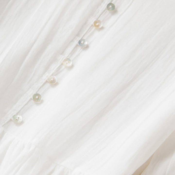 Vestido midi de algodón de media manga con escote en V y diseño de Buddha Stones para verano - image 22