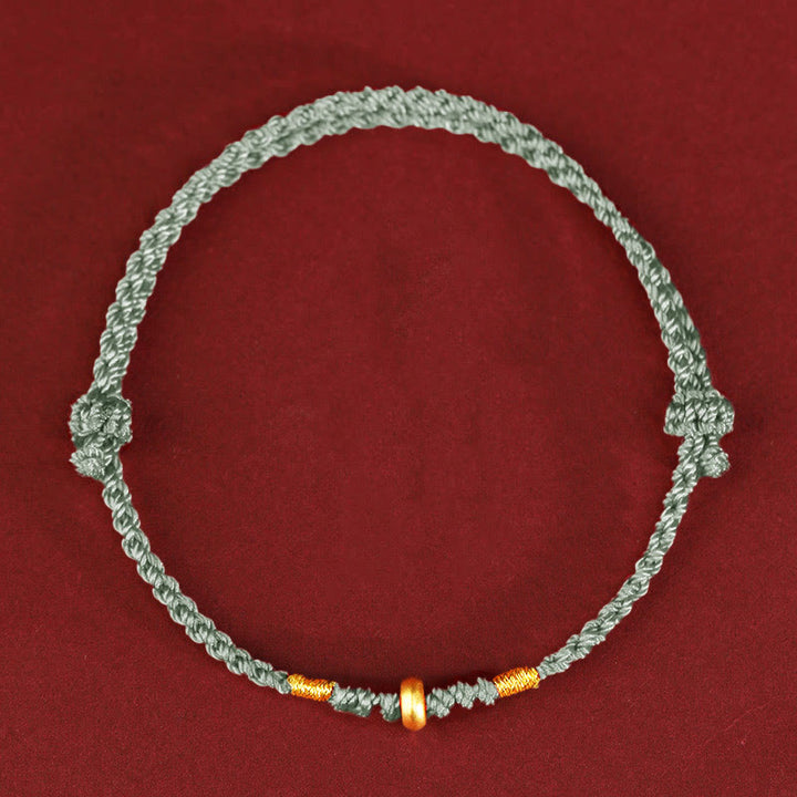 Pulsera trenzada para tobillo con pequeñas cuentas de la suerte de oro 999 y Buddha Stones - Tobillera de oro 999 (circunferencia de 19 a 23 cm) - Cuerda verde claro - image 10