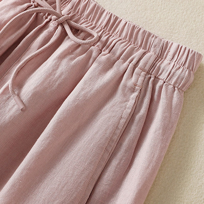 Pantalones anchos de lino y algodón con cordón ajustable para mujer, diseño sencillo, con bolsillos, de Buddha Stones Commute - image 22