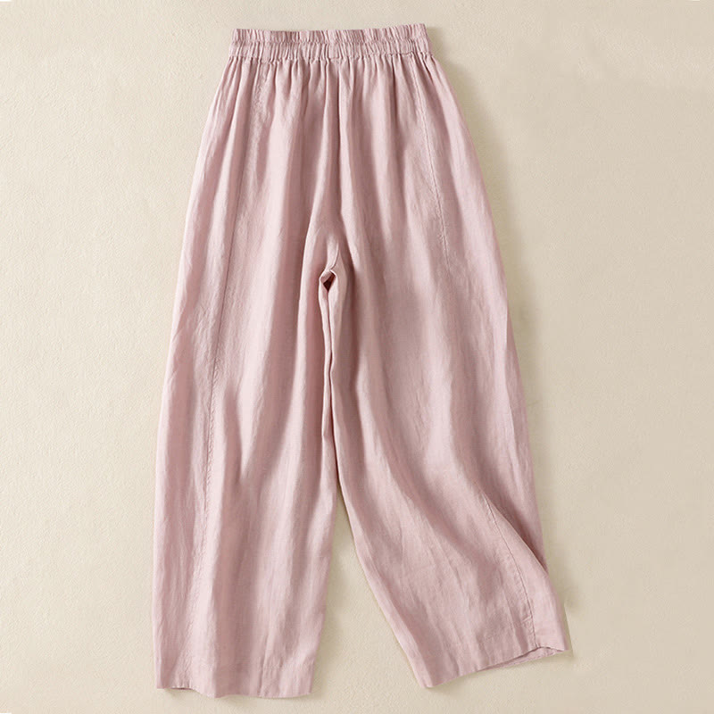 Pantalones anchos de lino y algodón con cordón ajustable para mujer, diseño sencillo, con bolsillos, de Buddha Stones Commute - image 20