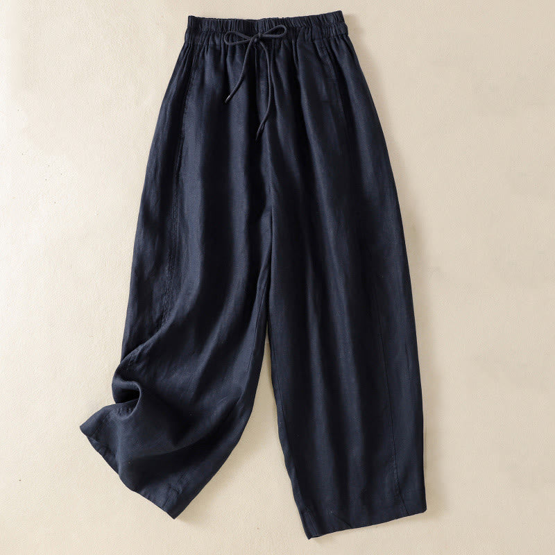Pantalones de mujer Buddha Stones Commute de diseño sencillo con cordón ajustable y pernera ancha, con bolsillos. - Azul medianoche - US8-10，UK/AU12-14，EU40-42 (2XL) - image 13
