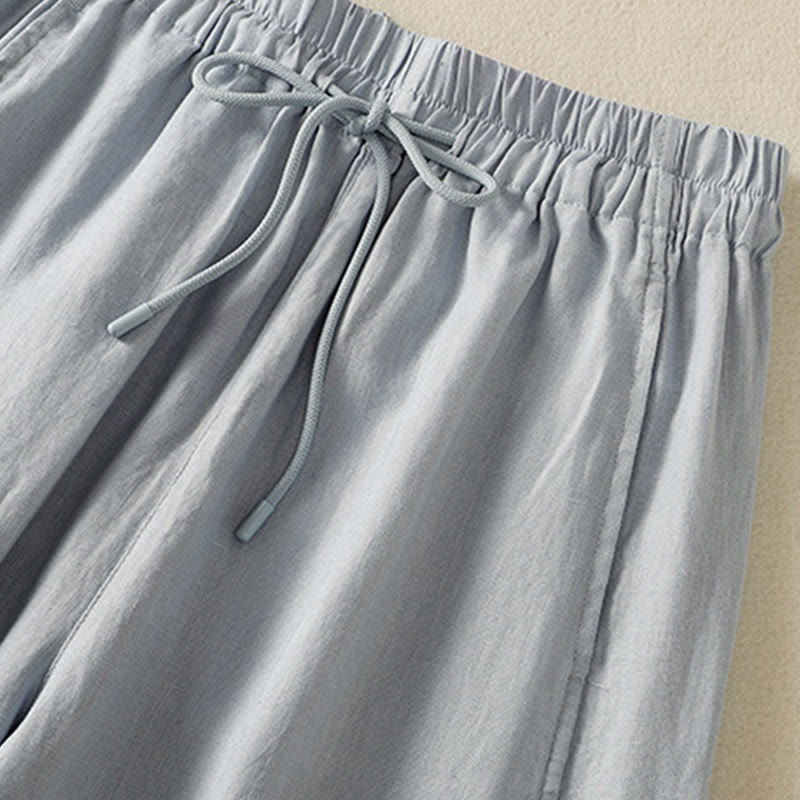 Pantalones anchos de lino y algodón con cordón ajustable para mujer, diseño sencillo, con bolsillos, de Buddha Stones Commute - image 4