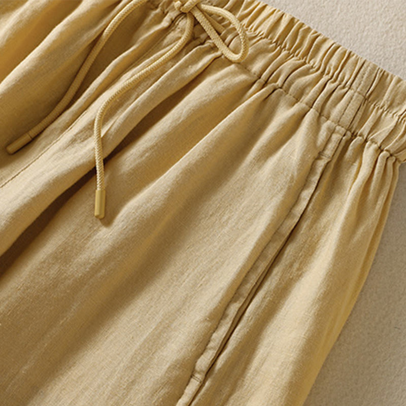 Pantalones anchos de lino y algodón con cordón ajustable para mujer, diseño sencillo, con bolsillos, de Buddha Stones Commute - image 10