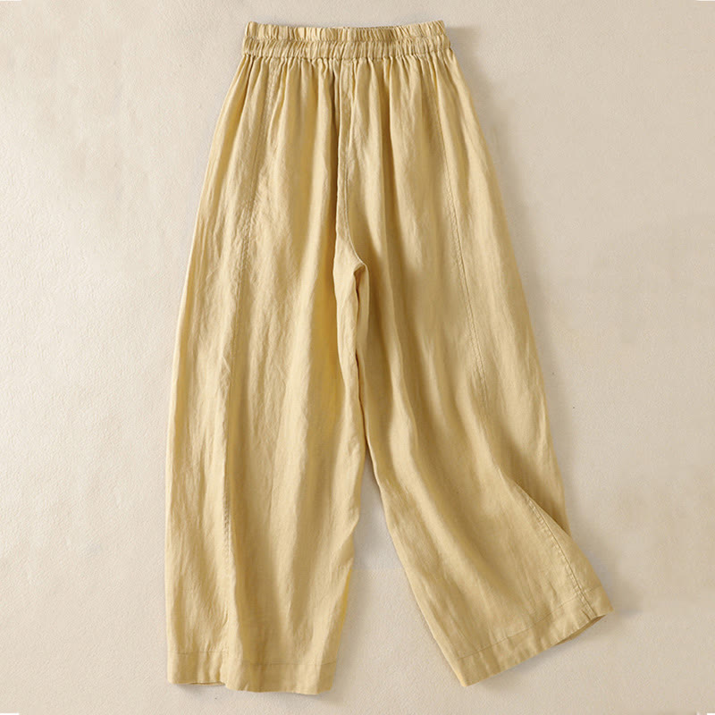 Pantalones anchos de lino y algodón con cordón ajustable para mujer, diseño sencillo, con bolsillos, de Buddha Stones Commute - image 8