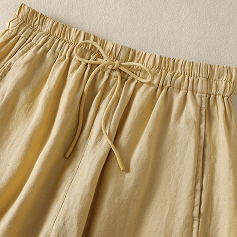 Pantalones anchos de lino y algodón con cordón ajustable para mujer, diseño sencillo, con bolsillos, de Buddha Stones Commute - image 9