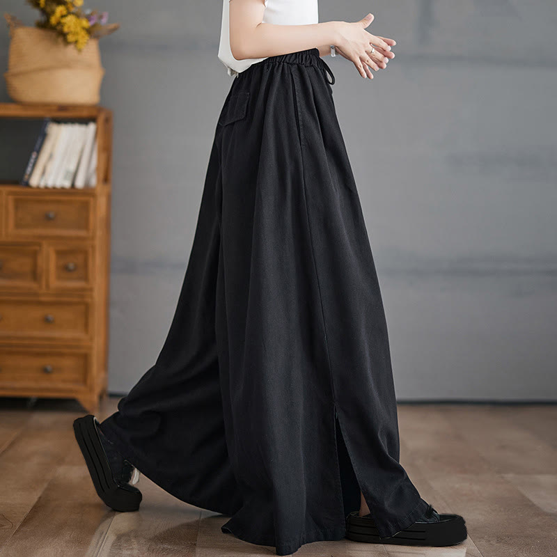 Pantalones anchos de algodón para mujer con diseño retro de abertura en la pierna y bolsillos de Buddha Stones - Negro - US12, UK/AU16, EU44 (3XL) - image 11
