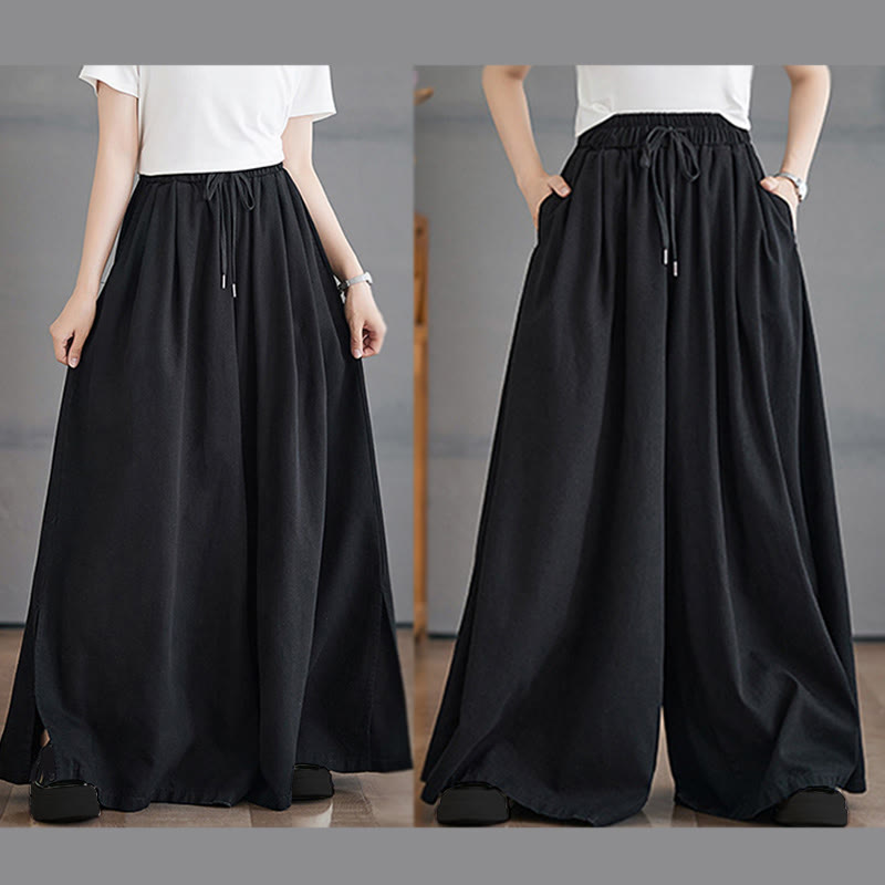 Pantalones anchos de algodón para mujer con diseño retro de abertura en la pierna y bolsillos de Buddha Stones - image 21