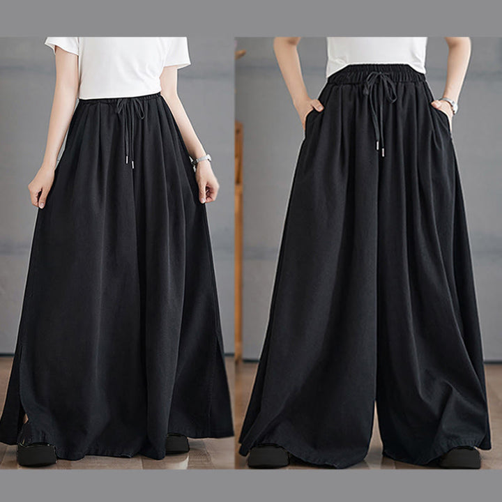 Pantalones anchos de algodón para mujer con diseño retro de abertura en la pierna y bolsillos de Buddha Stones - image 21