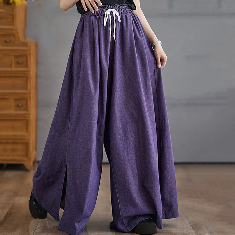 Pantalones anchos de algodón para mujer con diseño retro de abertura en la pierna y bolsillos de Buddha Stones - image 4