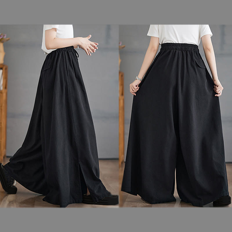 Pantalones anchos de algodón para mujer con diseño retro de abertura en la pierna y bolsillos de Buddha Stones - image 20