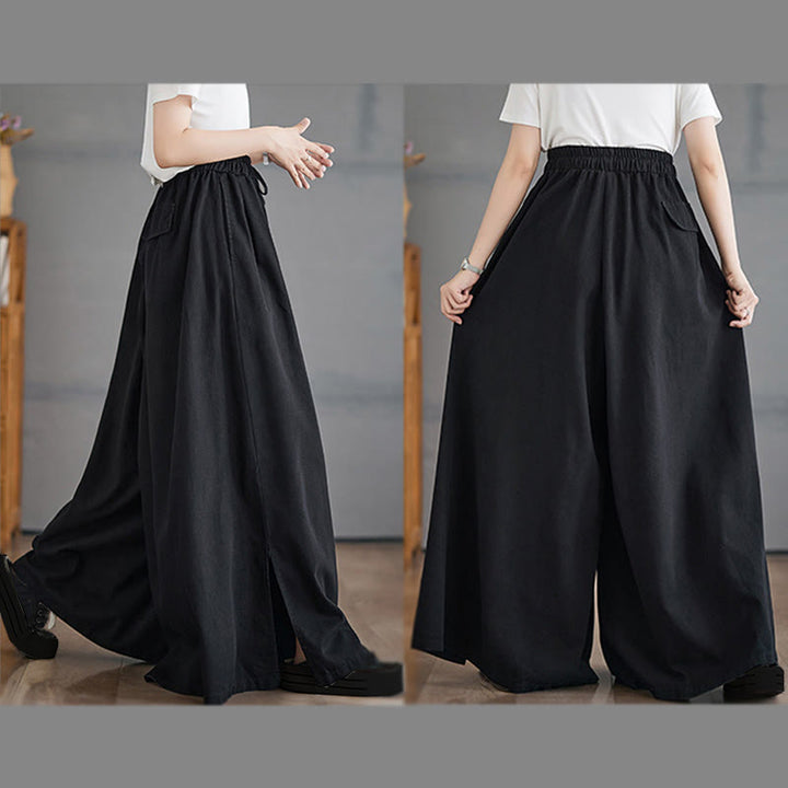 Pantalones anchos de algodón para mujer con diseño retro de abertura en la pierna y bolsillos de Buddha Stones - image 20
