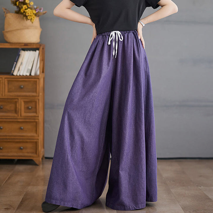 Pantalones anchos con abertura en la pierna y bolsillos para mujer, diseño retro de Buddha Stones - image 1