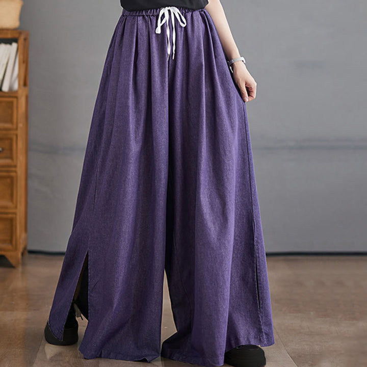 Pantalones anchos de algodón para mujer con diseño retro de abertura en la pierna y bolsillos de Buddha Stones - image 5