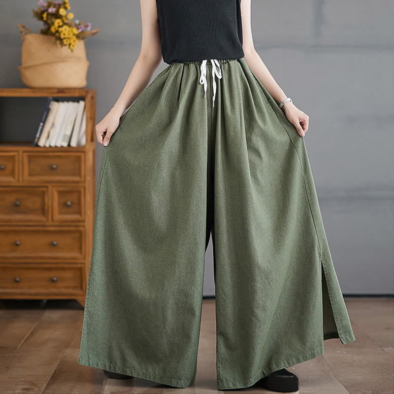 Pantalones anchos de algodón para mujer con diseño retro de abertura en la pierna y bolsillos de Buddha Stones - image 8