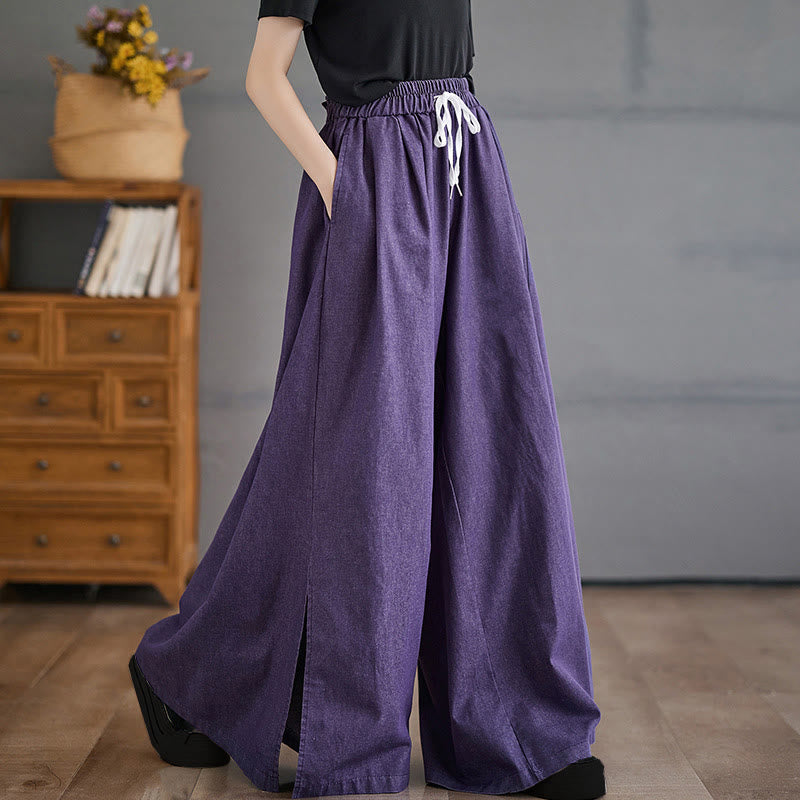 Pantalones anchos de algodón para mujer con diseño retro de abertura en la pierna y bolsillos de Buddha Stones - Orquídea oscura - US12, UK/AU16, EU44 (3XL) - image 1