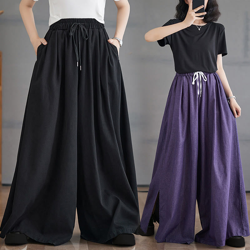 Pantalones anchos de algodón para mujer con diseño retro de abertura en la pierna y bolsillos de Buddha Stones - image 24