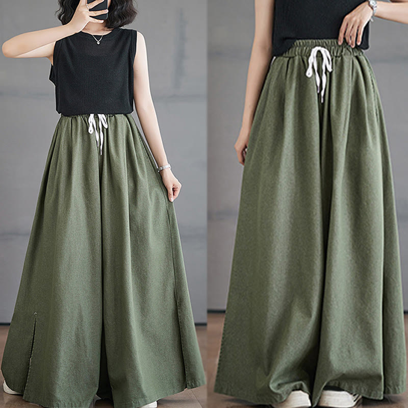 Pantalones anchos de algodón para mujer con diseño retro de abertura en la pierna y bolsillos de Buddha Stones - image 10