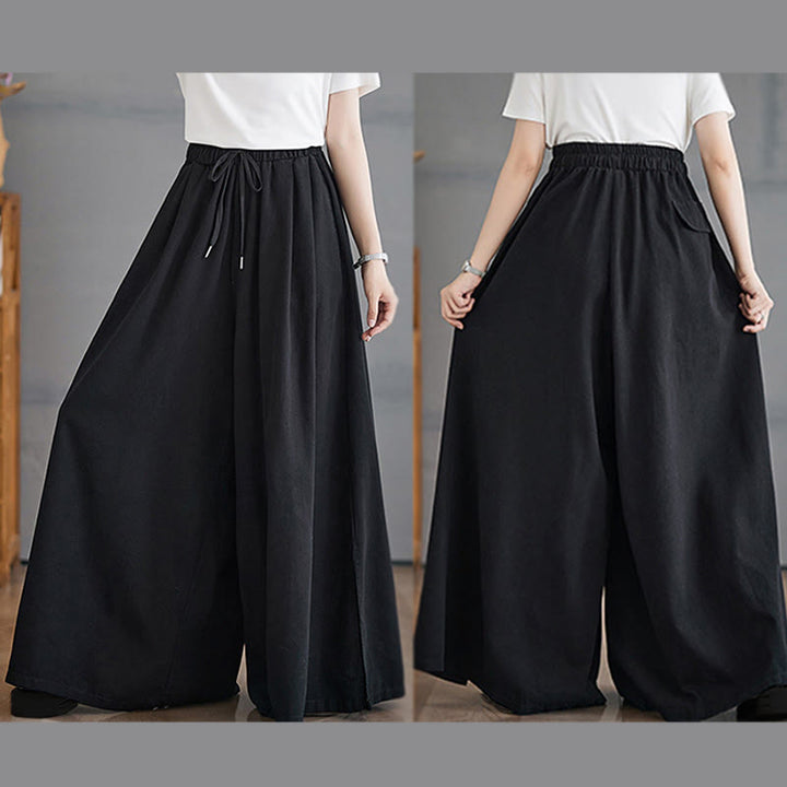 Pantalones anchos de algodón para mujer con diseño retro de abertura en la pierna y bolsillos de Buddha Stones - image 19