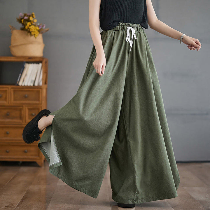 Pantalones anchos de algodón para mujer con diseño retro de abertura en la pierna y bolsillos de Buddha Stones - image 7