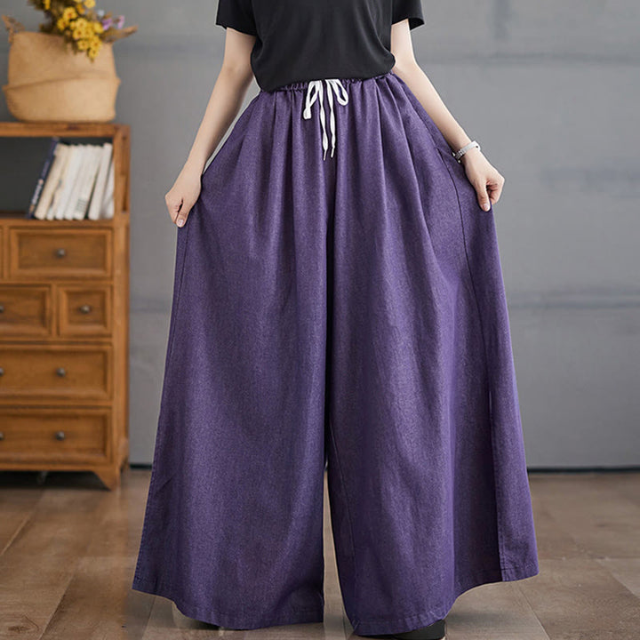 Pantalones anchos de algodón para mujer con diseño retro de abertura en la pierna y bolsillos de Buddha Stones - image 3