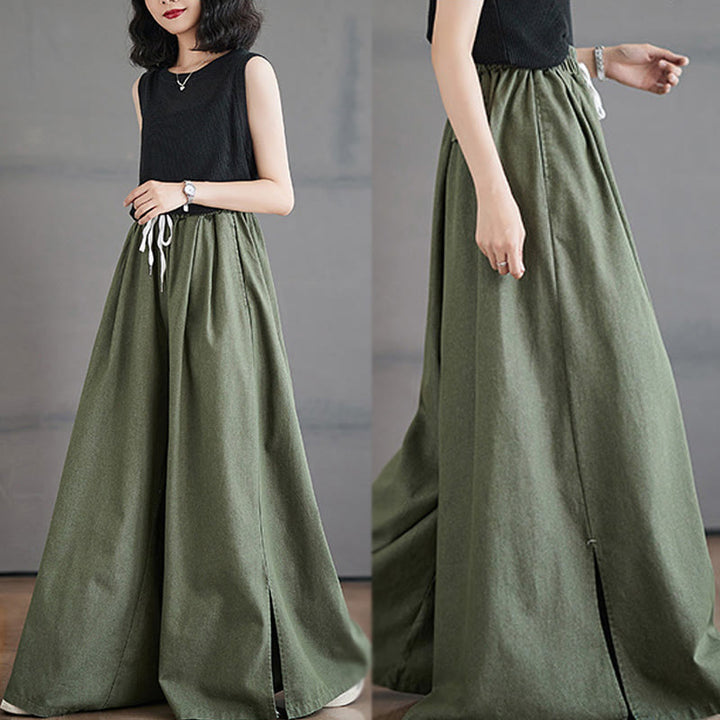 Pantalones anchos de algodón para mujer con diseño retro de abertura en la pierna y bolsillos de Buddha Stones - image 9