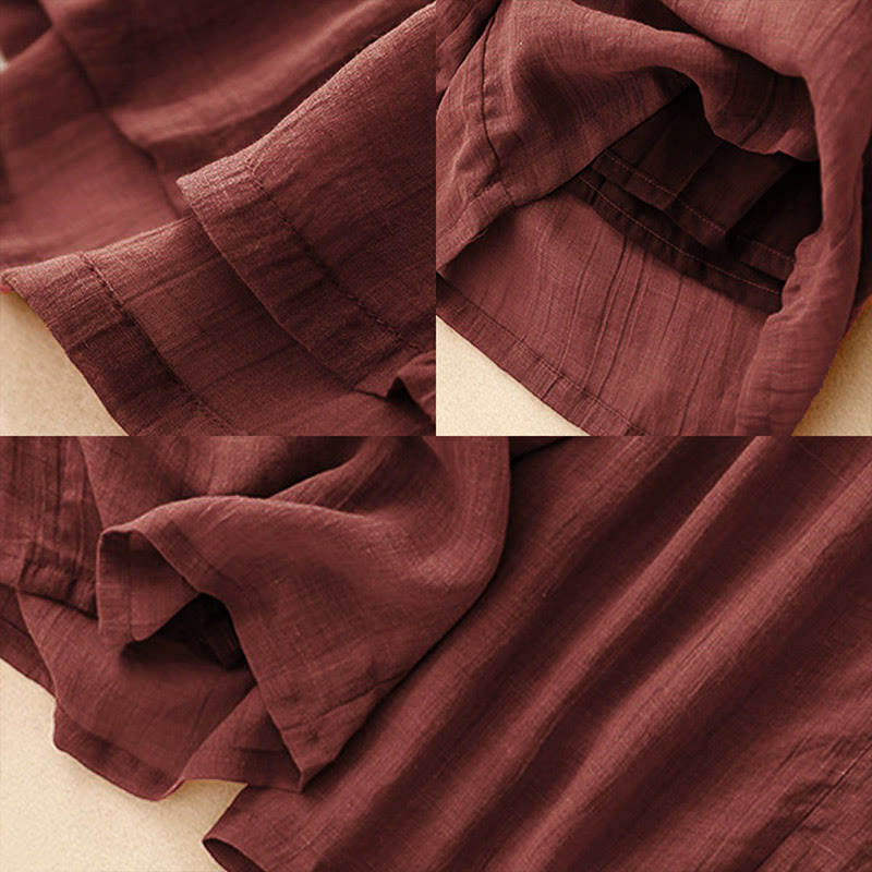 Pantalones anchos de mujer con bolsillos y cordón ajustable de color puro Buddha Stones Spring de doble capa - image 4