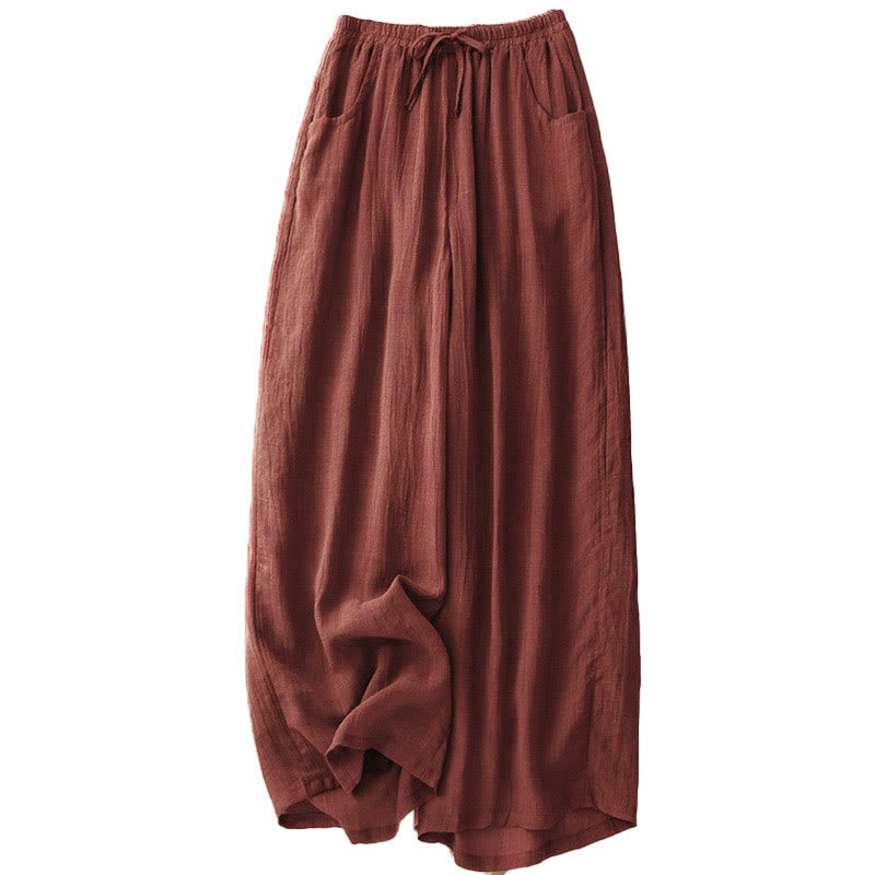 Pantalones de mujer de doble capa, pierna ancha y bolsillos, de color liso, con cordón ajustable, estampado Buddha Stones Spring. - image 5