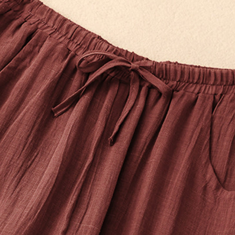 Pantalones anchos de mujer con bolsillos y cordón ajustable de color puro Buddha Stones Spring de doble capa - image 5