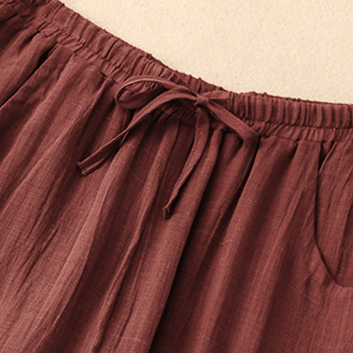 Pantalones anchos de mujer con bolsillos y cordón ajustable de color puro Buddha Stones Spring de doble capa - image 5