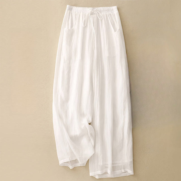 Pantalones de mujer de doble capa, pierna ancha y bolsillos, de color liso, con cordón ajustable, estampado Buddha Stones Spring. - Blanco - US8-10，UK/AU12-14，EU40-42 (2XL) - image 7