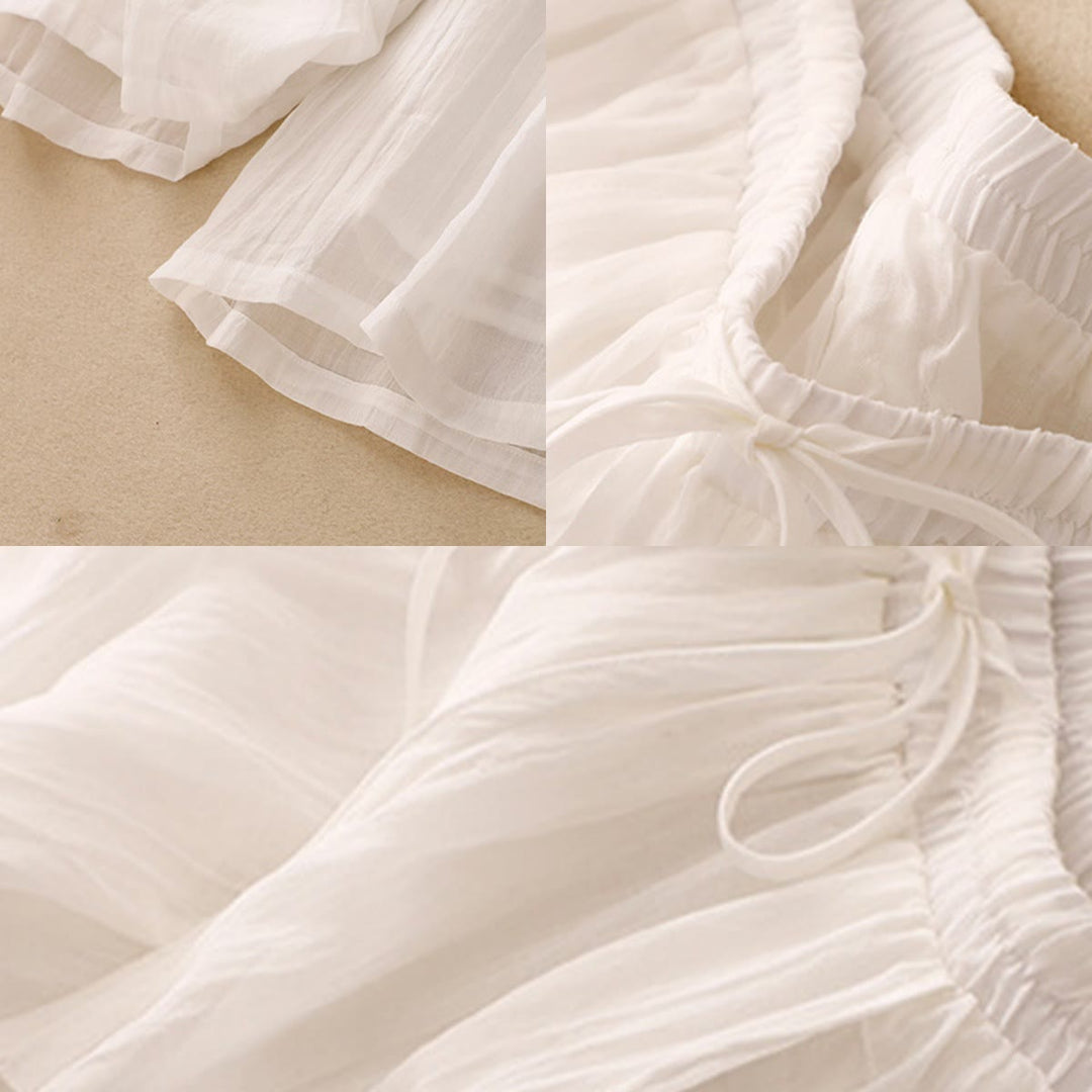 Pantalones anchos de mujer con bolsillos y cordón ajustable de color puro Buddha Stones Spring de doble capa - image 10