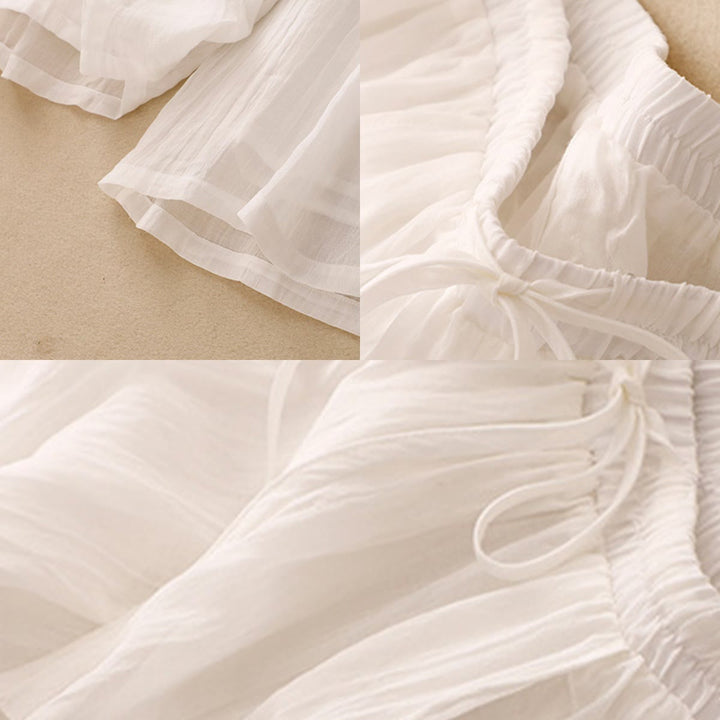 Pantalones anchos de mujer con bolsillos y cordón ajustable de color puro Buddha Stones Spring de doble capa - image 10