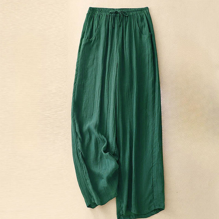 Pantalones anchos de mujer con bolsillos y cordón ajustable de color puro Buddha Stones Spring de doble capa - Verde bosque - US8-10，UK/AU12-14，EU40-42 (2XL) - image 11
