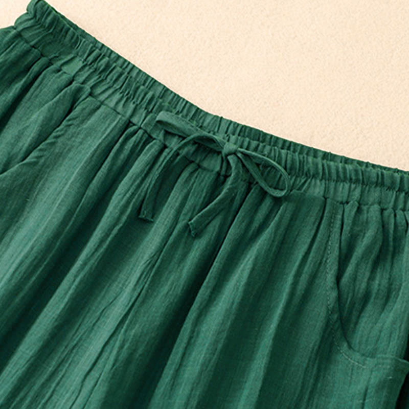 Pantalones anchos de mujer con bolsillos y cordón ajustable de color puro Buddha Stones Spring de doble capa - image 12