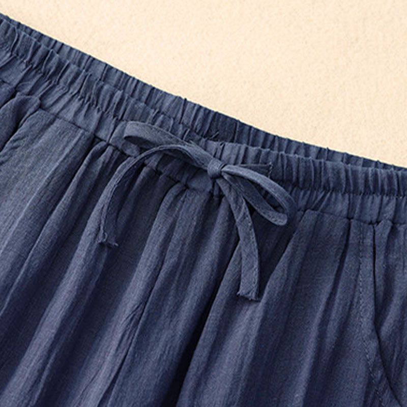 Pantalones anchos de mujer con bolsillos y cordón ajustable de color puro Buddha Stones Spring de doble capa - image 14