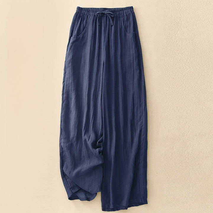Pantalones de mujer de doble capa, pierna ancha y bolsillos, de color liso, con cordón ajustable, estampado Buddha Stones Spring. - Marina de guerra - US8-10，UK/AU12-14，EU40-42 (2XL) - image 12