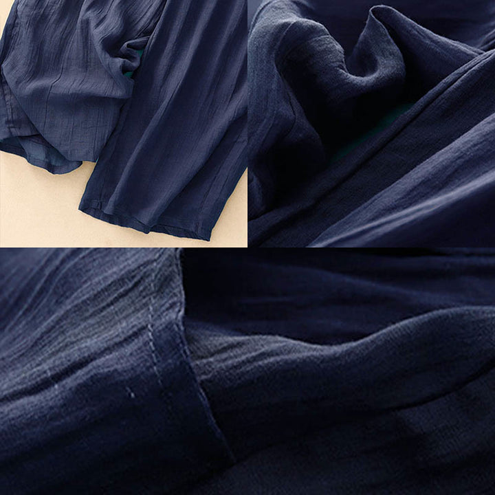 Pantalones anchos de mujer con bolsillos y cordón ajustable de color puro Buddha Stones Spring de doble capa - image 15