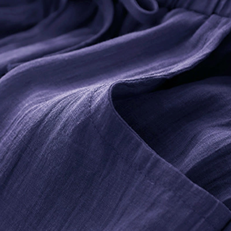 Pantalones anchos de mujer con bolsillos y cordón ajustable de color puro Buddha Stones Spring de doble capa - image 20