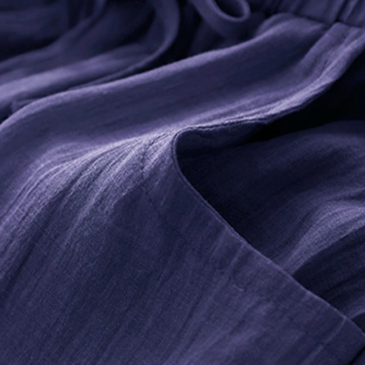 Pantalones anchos de mujer con bolsillos y cordón ajustable de color puro Buddha Stones Spring de doble capa - image 20