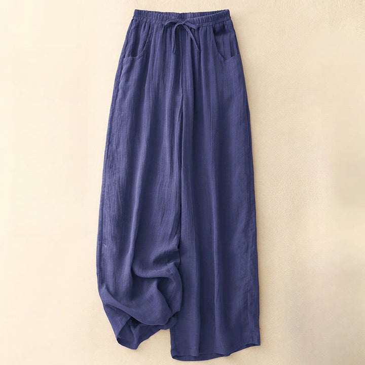 Pantalones de mujer de doble capa, pierna ancha y bolsillos, de color liso, con cordón ajustable, estampado Buddha Stones Spring. - Índigo - US8-10，UK/AU12-14，EU40-42 (2XL) - image 15