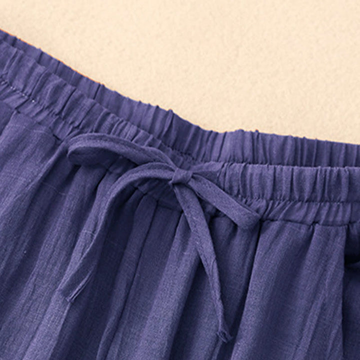 Pantalones anchos de mujer con bolsillos y cordón ajustable de color puro Buddha Stones Spring de doble capa - image 19