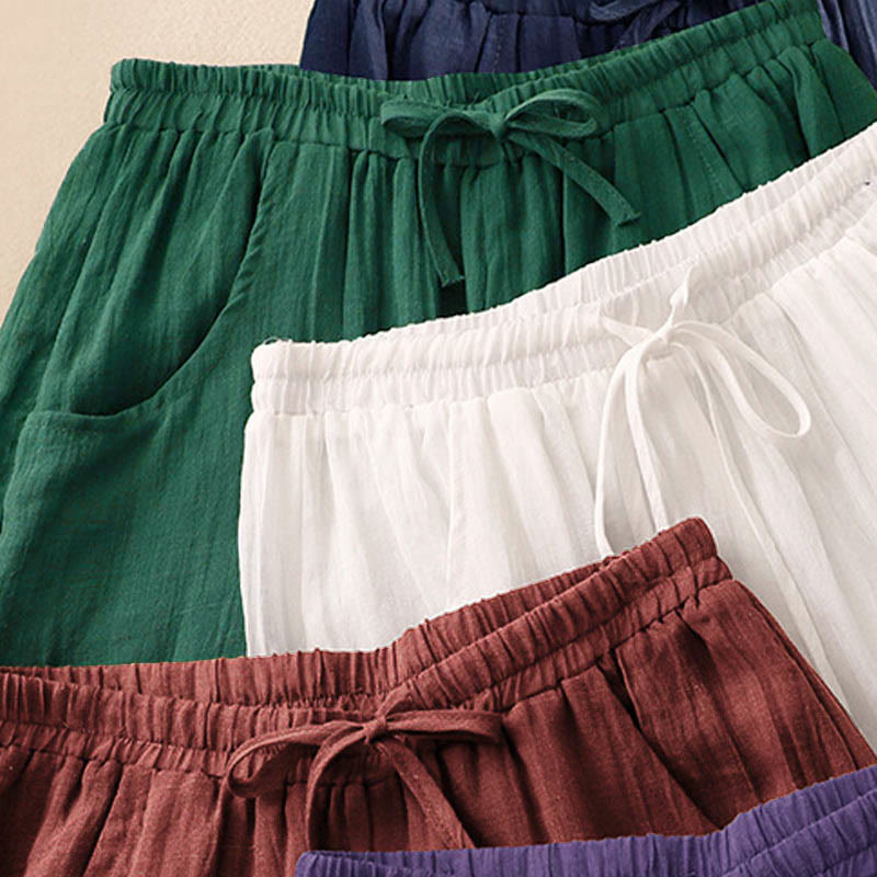 Pantalones anchos de mujer con bolsillos y cordón ajustable de color puro Buddha Stones Spring de doble capa - image 21