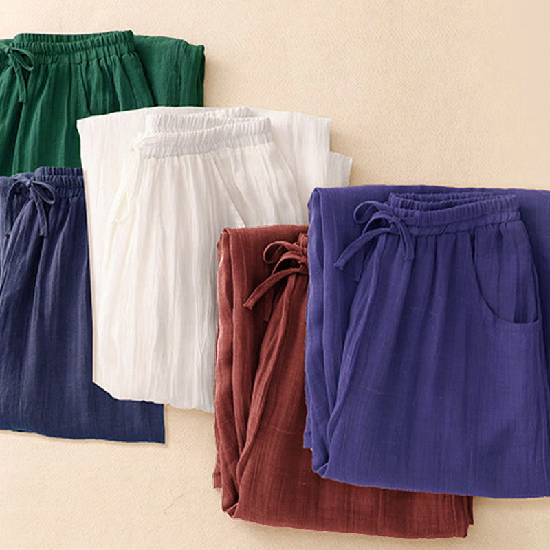 Pantalones de mujer de doble capa, pierna ancha y bolsillos, de color liso, con cordón ajustable, estampado Buddha Stones Spring. - image 21