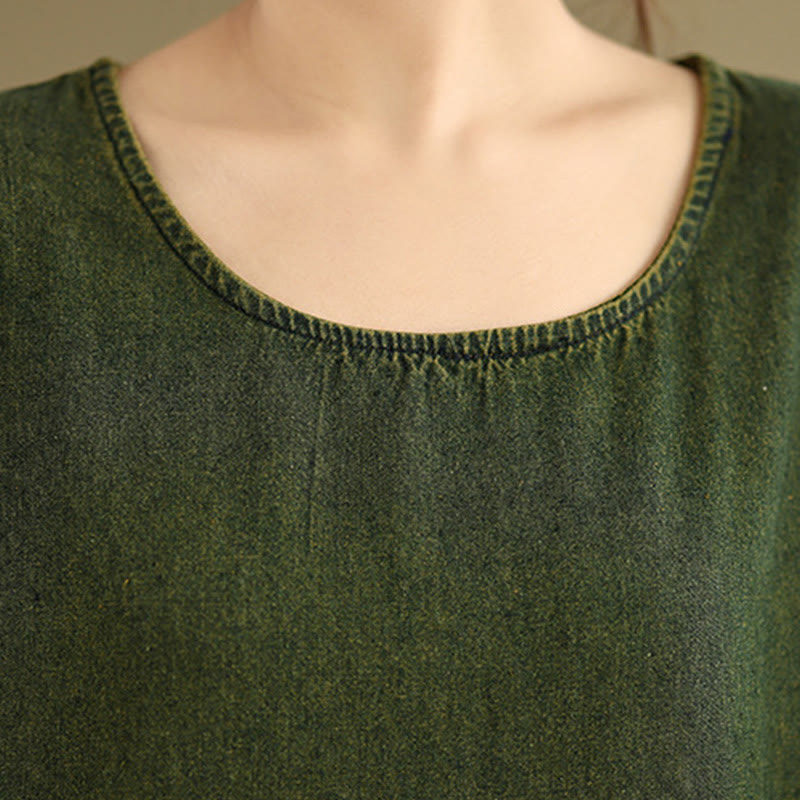 Vestido largo de algodón con diseño de patchwork, manga larga y bolsillos, para mujer , con Buddha Stones en verde oliva oscuro - image 8