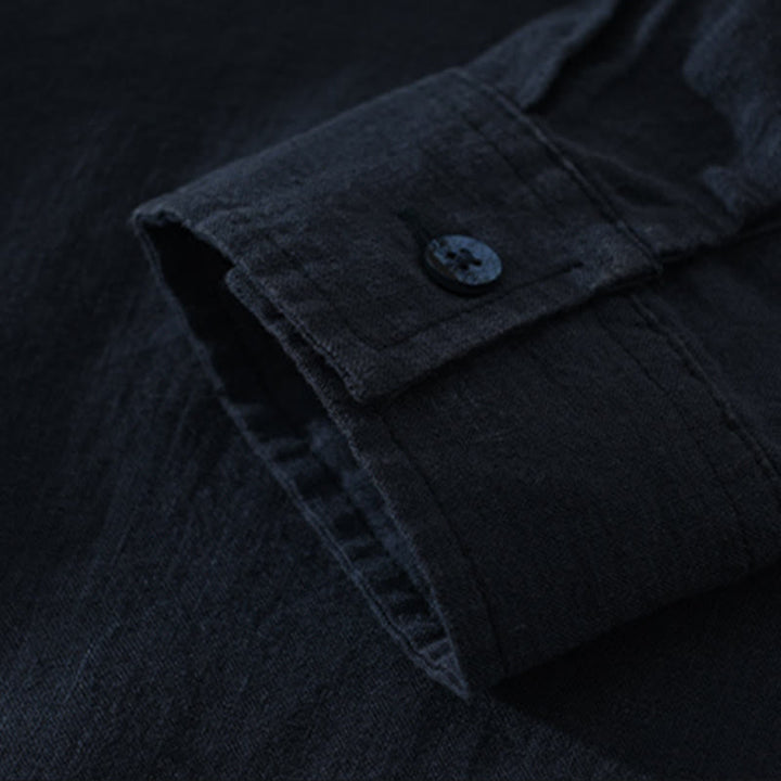 Camisa de lino para hombre, manga larga, suelta, color liso, con medio botón y Buddha Stones - image 9