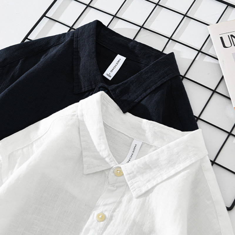 Camisa de lino para hombre, manga larga, suelta, color liso, con medio botón y Buddha Stones - image 15