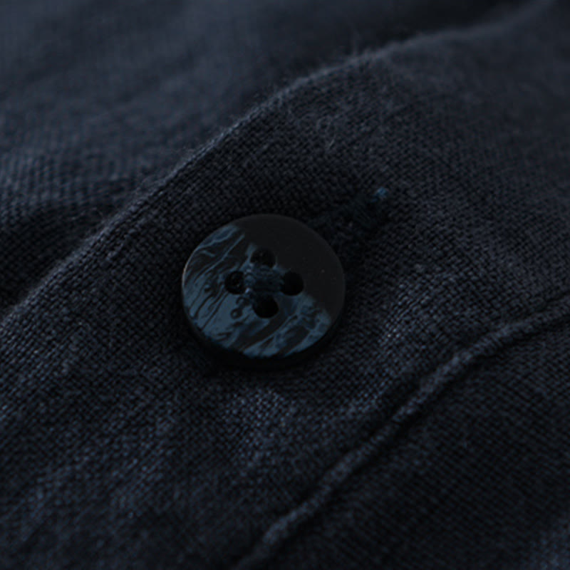 Camisa de lino para hombre, manga larga, suelta, color liso, con medio botón y Buddha Stones - image 12