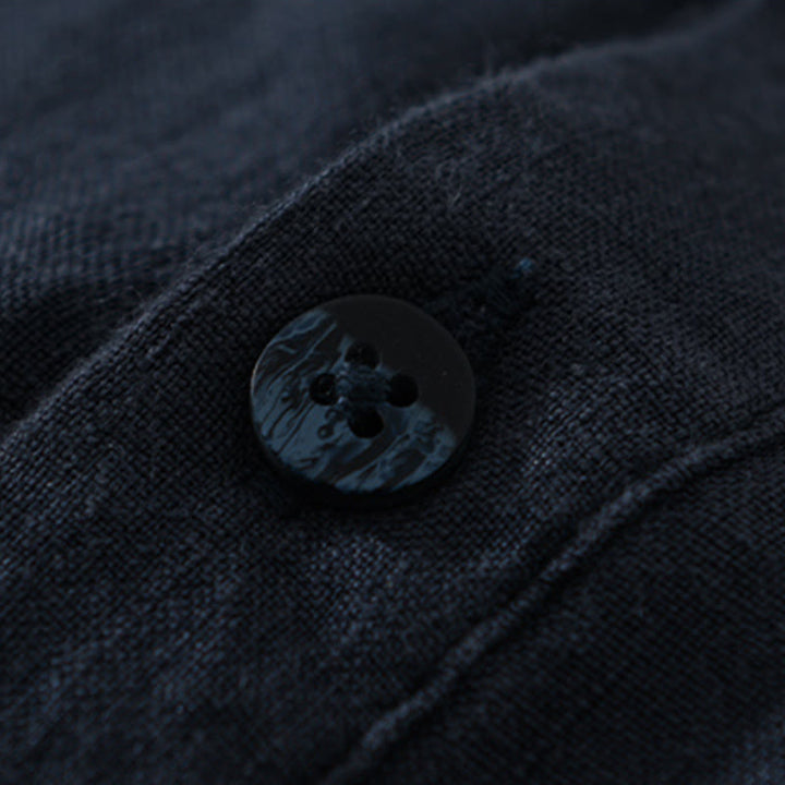 Camisa de lino para hombre, manga larga, suelta, color liso, con medio botón y Buddha Stones - image 12