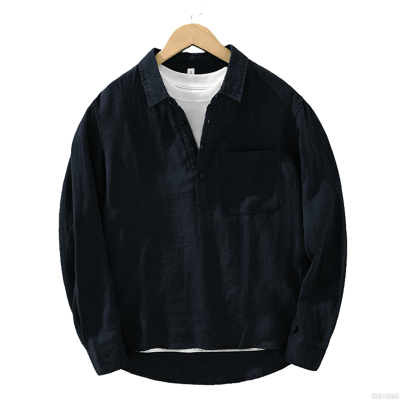 Camisa de lino para hombre, manga larga, suelta, color liso, con medio botón y Buddha Stones - image 15